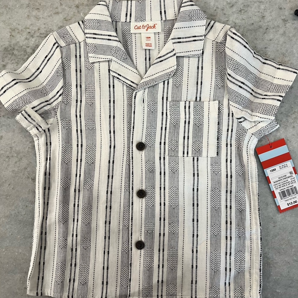 Cat & Jack Boys Casual Black and White Striped Shirt